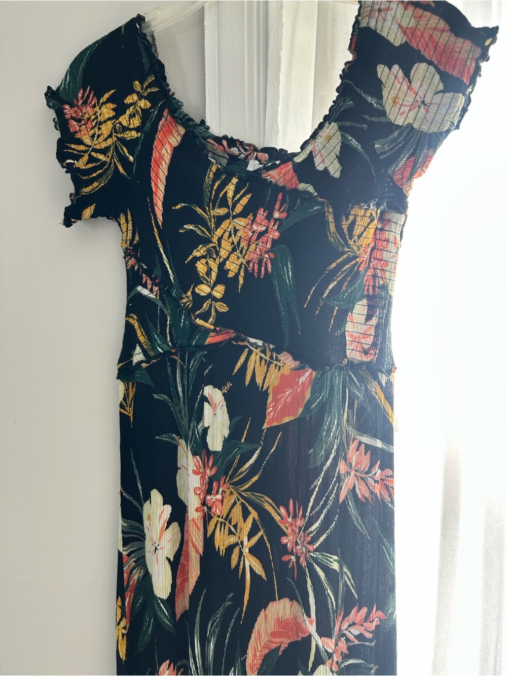 Maxi dress - Patrons of Peace Black Tropical Floral Off-Shoulder Size Large - Picture 4 of 7